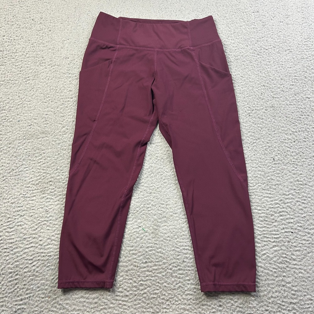 Lululemon Women Burgundy Time To Sweat Crop Pockets Leggings 20" Size 10